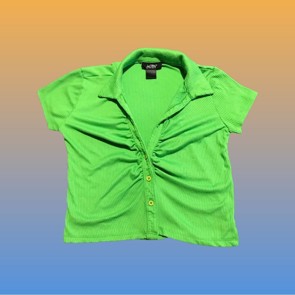 Lime green crop top with collar cute chic style cyber baddie